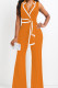 Orange Casual Bandage Patchwork V Neck Regular Jumpsuits