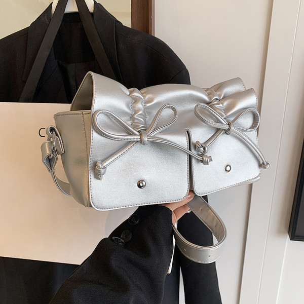 Silver Sweet Daily Solid Fold With Bow Bags