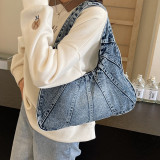 Baby Blue Daily Solid Patchwork Zipper Bags