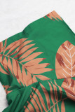 Green Casual Print Patchwork Draw String Pocket Cardigan Collar Plus Size Two Pieces
