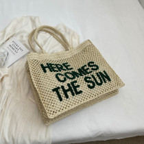 Cream White Daily Simplicity Letter Hollowed Out Contrast Bags
