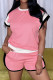 Pink Casual Patchwork Pocket O Neck Short Sleeve Two Pieces