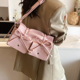 Pink Sweet Daily Solid Fold With Bow Bags