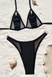 Black Sexy Sportswear Solid Hollowed Out Patchwork Swimwears