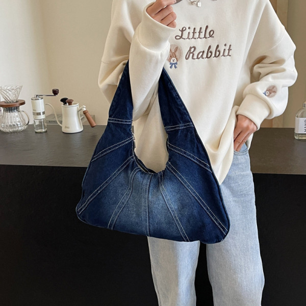 Dark Blue Daily Solid Patchwork Zipper Bags