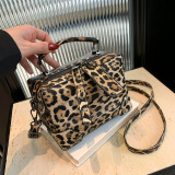 Brown Daily Leopard Patchwork Zipper Bags