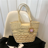 Cream White Bohemian Vacation Solid Patchwork Weave Bags