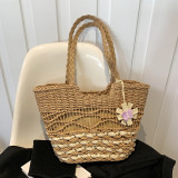 Cream White Bohemian Vacation Solid Patchwork Weave Bags