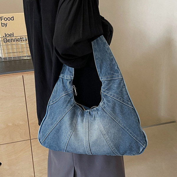 Baby Blue Daily Solid Patchwork Zipper Bags