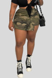 Camouflage Street Camouflage Print Patchwork Buttons Regular High Waist Conventional Full Print Bottoms