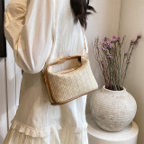 Khaki Vacation Solid Zipper Weave Bags