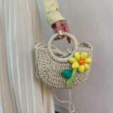 Khaki Bohemian Vacation Solid Weave Flowers Bags