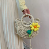 White Bohemian Vacation Solid Weave Flowers Bags