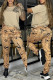 Khaki Casual Elegant Figure Print Letter O Neck Short Sleeve Two Pieces