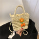 Cream White Casual Vacation Solid Weave Flowers Bags