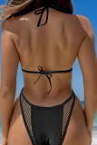 Black Sexy Sportswear Solid Hollowed Out Patchwork Swimwears