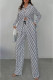 White Casual Print Letter Turndown Collar Long Sleeve Two Pieces
