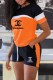 Orange Casual Print Patchwork Letter O Neck Short Sleeve Two Pieces