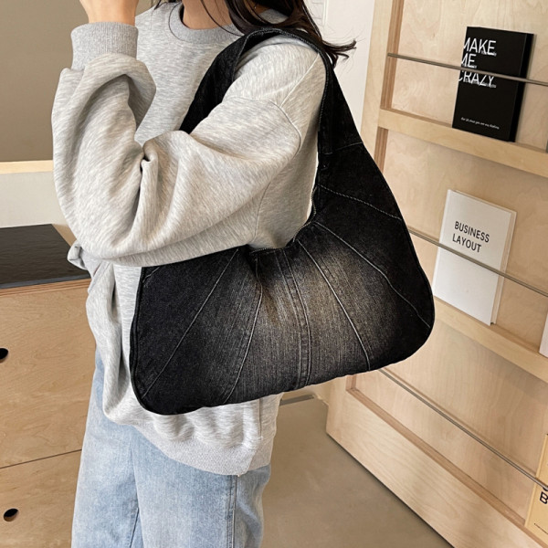Black Daily Solid Patchwork Zipper Bags