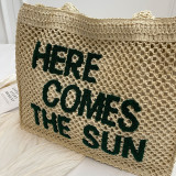 Cream White Daily Simplicity Letter Hollowed Out Contrast Bags