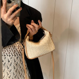 Khaki Vacation Solid Zipper Weave Bags