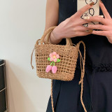 Brown Casual Vacation Solid Weave Flowers Bags