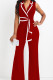 Red Casual Bandage Patchwork V Neck Regular Jumpsuits