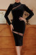 Black Elegant Dot Patchwork See-through Slit Zipper Mandarin Collar One Step Skirt Dresses