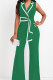 Light Green Casual Bandage Patchwork V Neck Regular Jumpsuits