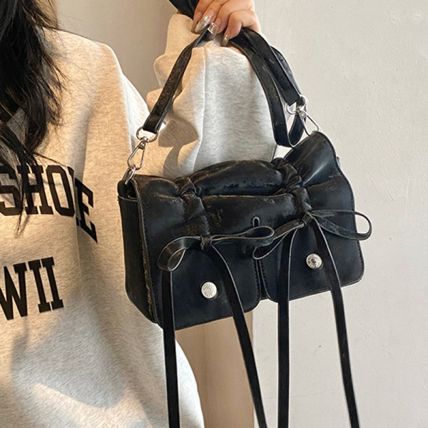 Black Daily Solid Bandage Patchwork Draw String Bags
