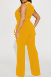 Ink Green Casual Bandage Patchwork V Neck Regular Jumpsuits