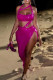 Rose Red Street Solid Hollowed Out Patchwork High Opening Asymmetrical Collar Long Dresses