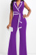 Purple Casual Bandage Patchwork V Neck Regular Jumpsuits
