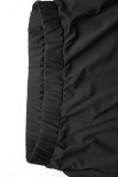 Black Sexy Solid Bandage Patchwork U Neck Pencil Skirt Plus Size Two Pieces