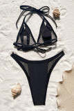 Black Sexy Sportswear Solid Hollowed Out Patchwork Swimwears