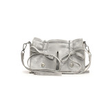 Silver Daily Solid Bandage Patchwork Draw String Bags