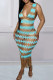 Sky Blue Sexy Hollowed Out Patchwork See-through Swimwears Cover Up