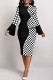 Black Elegant Dot Patchwork Slit O Neck Princess Dresses