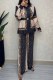 Black khaki Casual Print Letter Without Belt Turndown Collar Long Sleeve Two Pieces