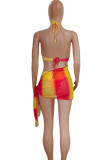 Turquoise Sportswear Gradient Bandage Hollowed Out Patchwork 3 Piece Sets