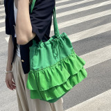 Green Daily Patchwork Draw String Fold Bags