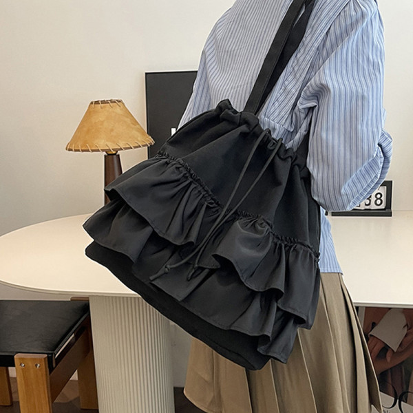 Black Daily Patchwork Draw String Fold Bags