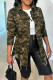 Camouflage Elegant Camouflage Print Ripped Patchwork Pocket Buckle Shirt Collar Tops