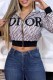White Elegant Letter Embroidered Hooded Collar Tops