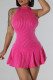 Pink Sweet Solid Hollowed Out Patchwork Flounce O Neck A Line Dresses