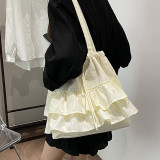 Cream White Daily Patchwork Draw String Fold Bags