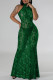 Green Sexy Solid Lace Patchwork See-through O Neck Long Dresses
