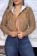 Khaki Elegant Letter Embroidered Hooded Collar Tops