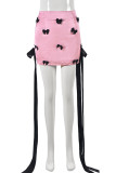 Pink Street Patchwork With Bow Contrast Regular Mid Waist Conventional Patchwork Bottoms
