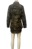 Camouflage Elegant Camouflage Print Ripped Patchwork Pocket Buckle Shirt Collar Tops